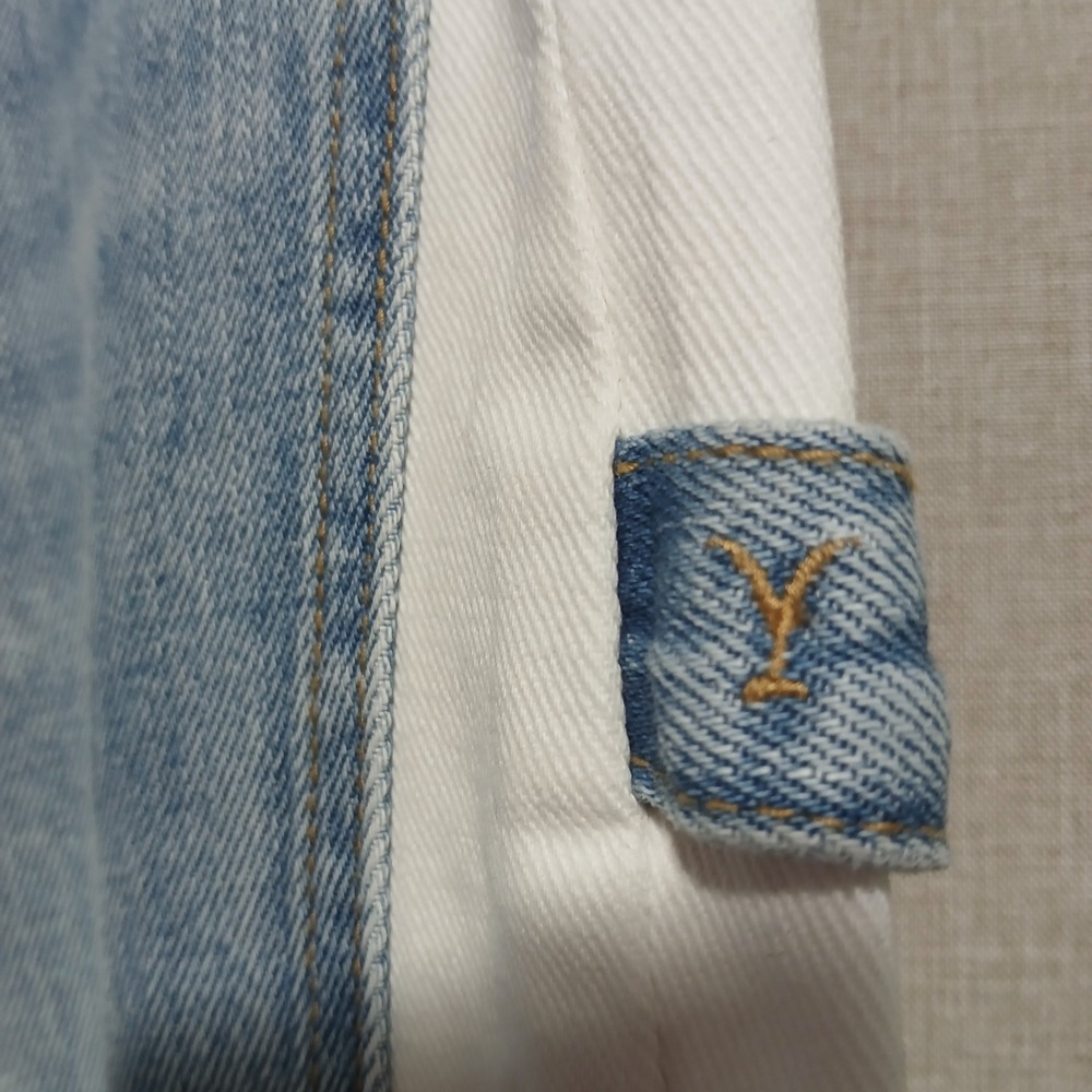 Oneso Los Angeles Jeremy MR 2 Tone WL Wide Leg Jeans White Blue Size 29 BYW8170 - Picture 10 of 12